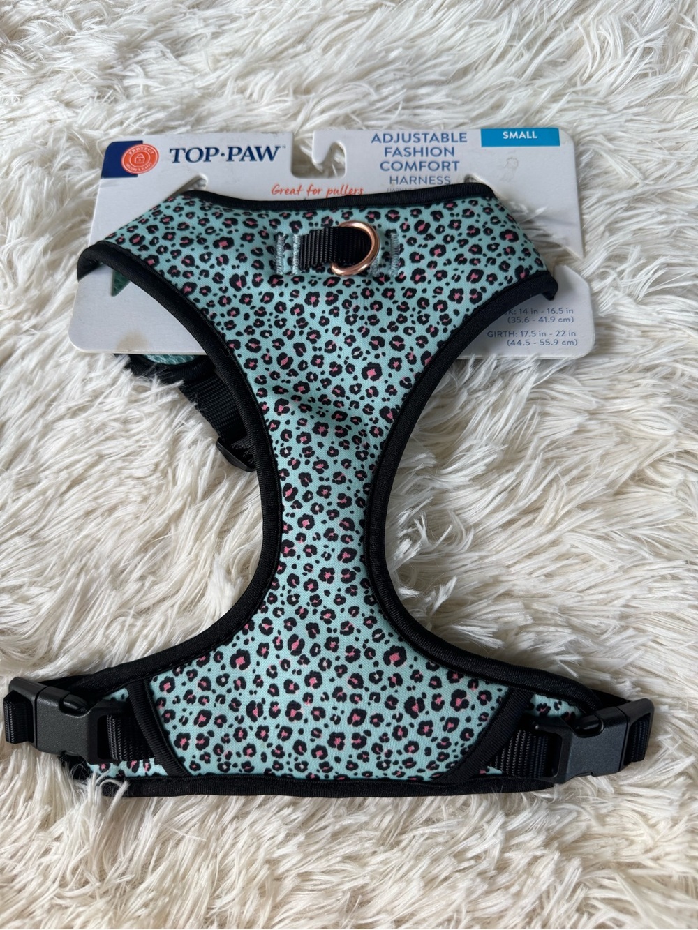 Top Paw Leopard Print Dog Harness with Rose Gold D-Ring